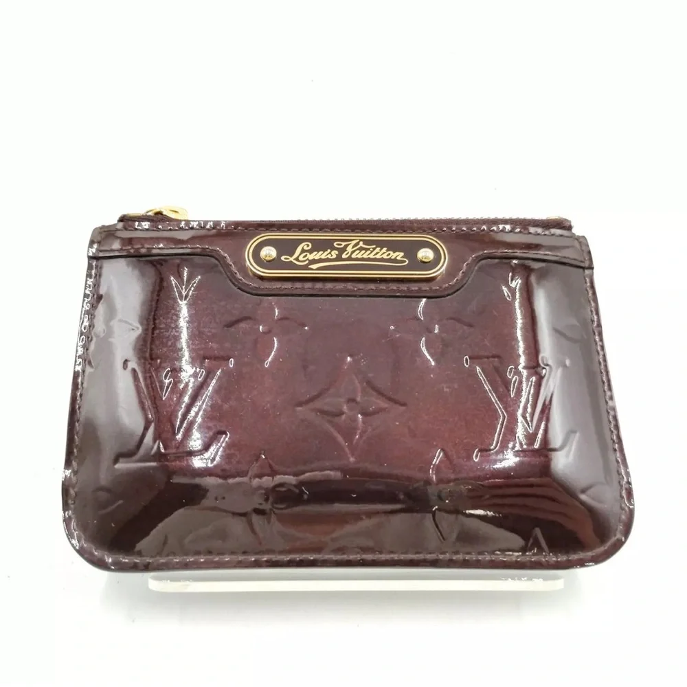 Louis Vuitton Key Chain Card Wallet Zipper Amarante Patent Leather Preowned - Picture 2 of 11